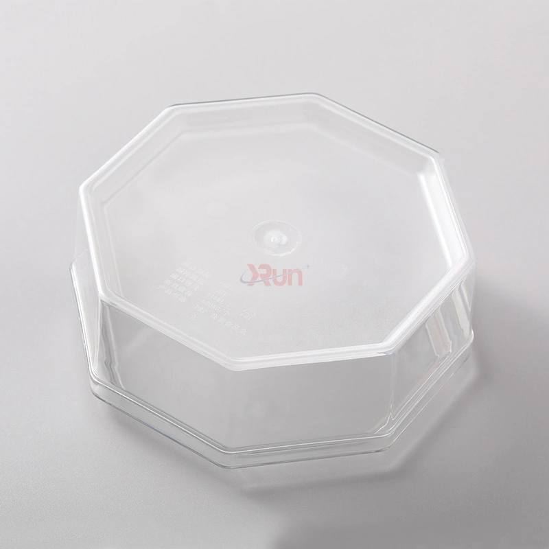 Our rigid PP food-grade jars are sturdy components for the interior of the octagonal box, creating durable clear plastic food containers ideal for high-quality bakery packaging.